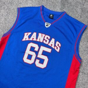 VTG Kansas Jayhawks Jersey Mens XL Blue Starter #65 Basketball KU 90s Y2K NCAA‎